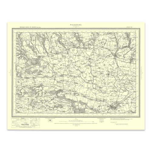 Authentic reproduction of Ordnance Survey map of Pickering 1896-1904 with a yellow tint background