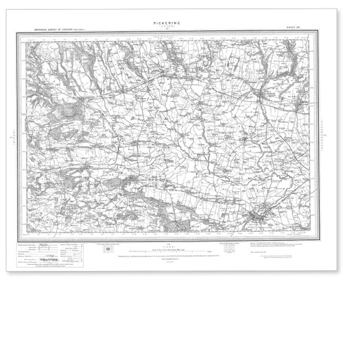 Black and white reproduction historical map of Pickering and wider area