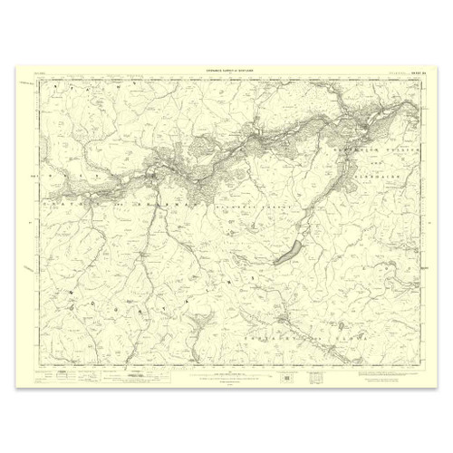 Authentic reproduction of Ordnance Survey map of Balmoral 1896-1904 with a yellow tint background