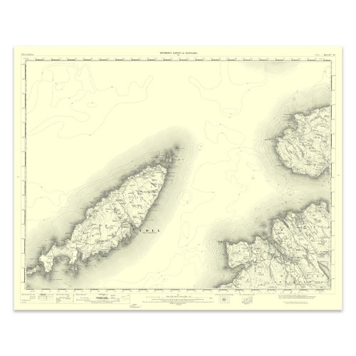 Authentic reproduction of Ordnance Survey map of Coll 1896-1904 with a yellow tint background