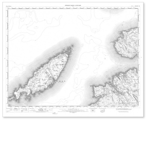 Black and white reproduction historical map of Coll and wider area