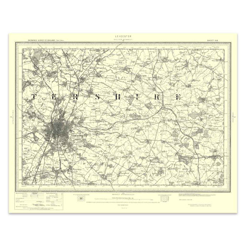Authentic reproduction of Ordnance Survey map of Leicester 1896-1904 with a yellow tint background