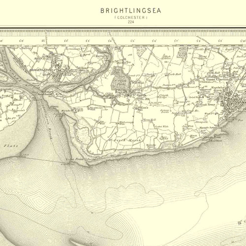 Close up of authentic reproduction of Ordnance Survey map of Brightlingsea 1896-1904 with a yellow tint background