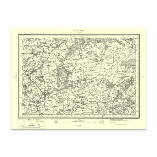 Authentic reproduction of Ordnance Survey map of Wincanton 1896-1904 with a yellow tint background