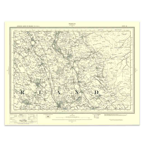 Authentic reproduction of Ordnance Survey map of Penrith 1896-1904 with a yellow tint background