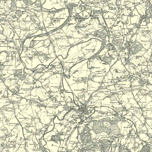 Close up of authentic reproduction of Ordnance Survey map of Ross 1896-1904 with a yellow tint background