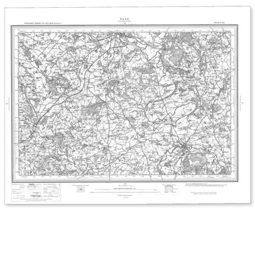 Black and white reproduction historical map of Ross and wider area