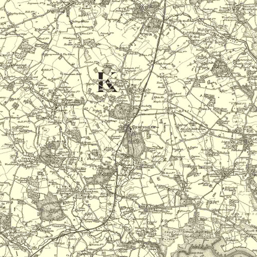 Close up of authentic reproduction of Ordnance Survey map of Saxmundham 1896-1904 with a yellow tint background
