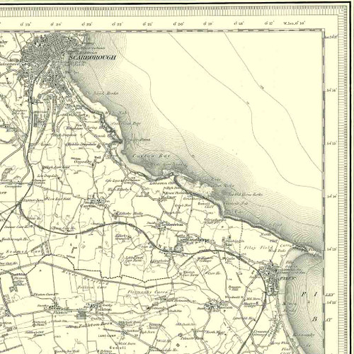 Close up of Authentic reproduction of Ordnance Survey map of Scarborough 1896-1904 with a yellow tint background