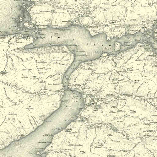 Close up of authentic reproduction of Ordnance Survey map of Glenelg 1896-1904 with a yellow tint background
