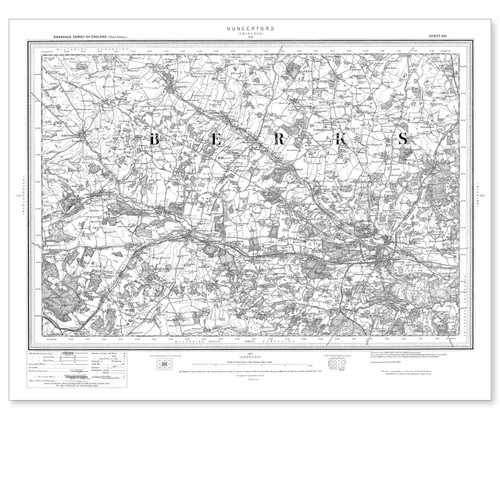 Black and white reproduction historical map of Hungerford and wider area