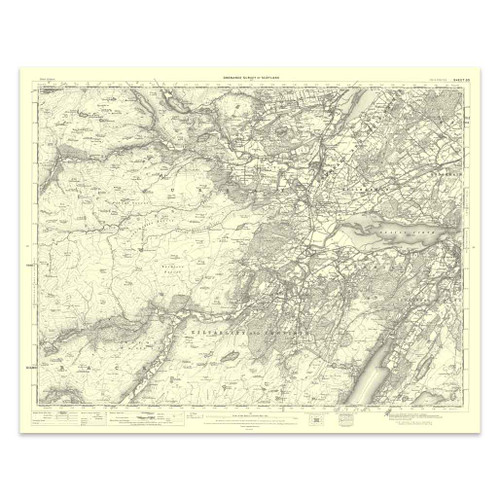 Authentic reproduction of Ordnance Survey map of Inverness 1896-1904 with a yellow tint background