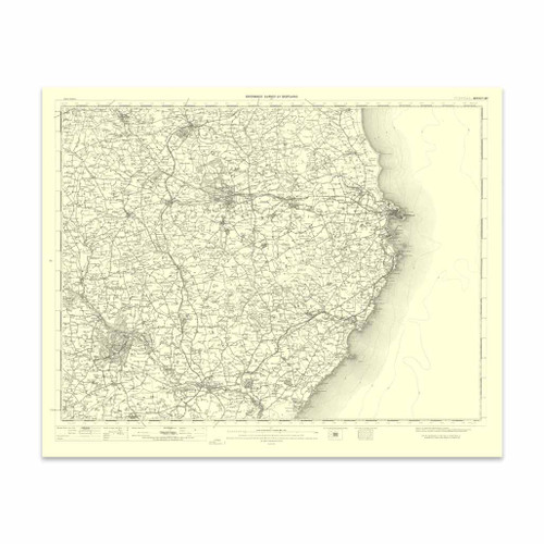 Authentic reproduction of Ordnance Survey map of Peterhead 1896-1904 with a yellow tint background