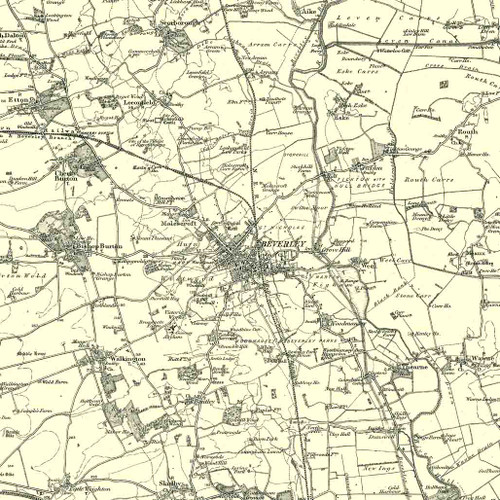 Close up of Authentic reproduction of Ordnance Survey map of Redditch 1896-1904 with a yellow tint background
