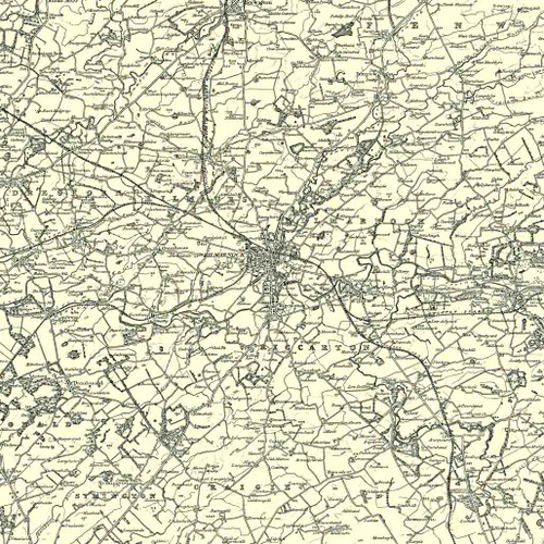 Close up of authentic reproduction of Ordnance Survey map of Kilmarnock 1896-1904 with a yellow tint background
