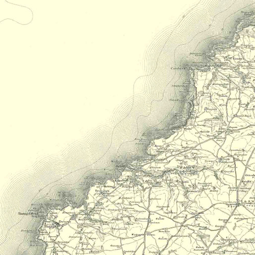 Close up of Authentic reproduction of Ordnance Survey map of Boscastle 1896-1904 with a yellow tint background