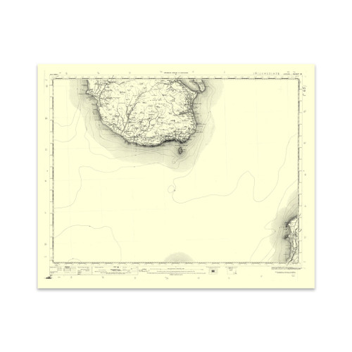 Authentic reproduction of Ordnance Survey map of Arran South 1896-1904 with a yellow tint background