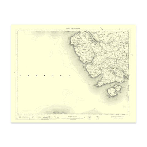 Authentic reproduction of Ordnance Survey map of Minginish 1896-1904 with a yellow tint background
