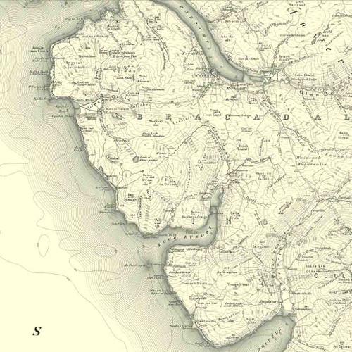 Close up of authentic reproduction of Ordnance Survey map of Minginish 1896-1904 with a yellow tint background