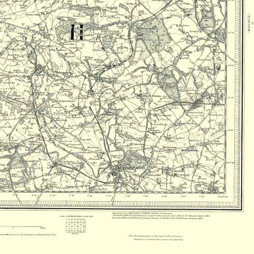 Close up of Authentic reproduction of Ordnance Survey map of Wolsingham 1896-1904 with a yellow tint background