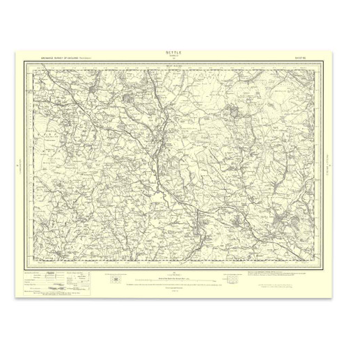 Authentic reproduction of Ordnance Survey map of Settle 1896-1904 with a yellow tint background