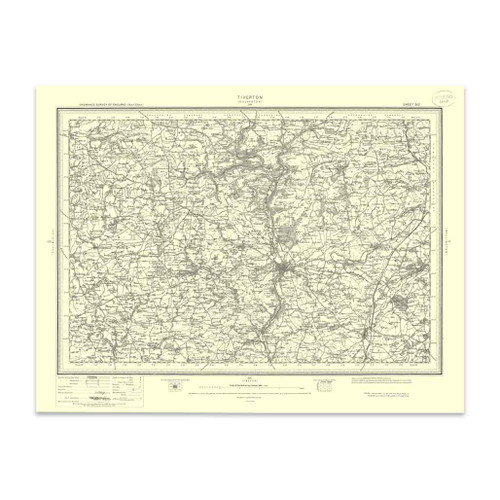 Authentic reproduction of Ordnance Survey map of Tiverton 1896-1904 with a yellow tint background
