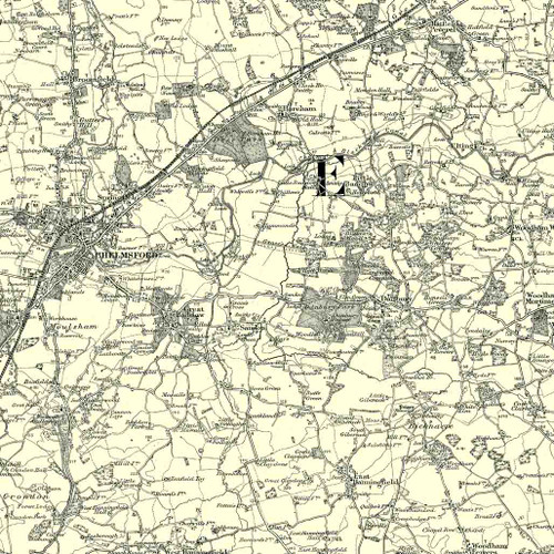 Close up of Authentic reproduction of Ordnance Survey map of Chelmsford 1896-1904 with a yellow tint background