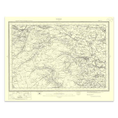 Authentic reproduction of Ordnance Survey map of Masham 1896-1904 with a yellow tint background