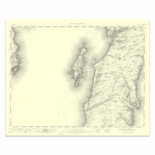 Authentic reproduction of Ordnance Survey map of Killean 1896-1904 with a yellow tint background