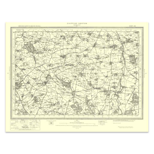Authentic reproduction of Ordnance Survey map of Chipping Norton 1896-1904 with a yellow tint background