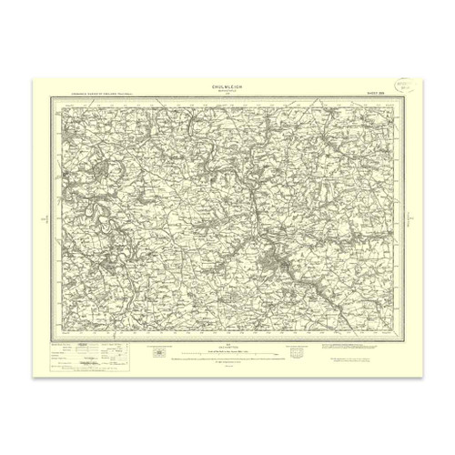 Authentic reproduction of Ordnance Survey map of Chulmleigh 1896-1904 with a yellow tint background