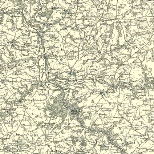 Close up of Authentic reproduction of Ordnance Survey map of Chulmleigh 1896-1904 with a yellow tint background