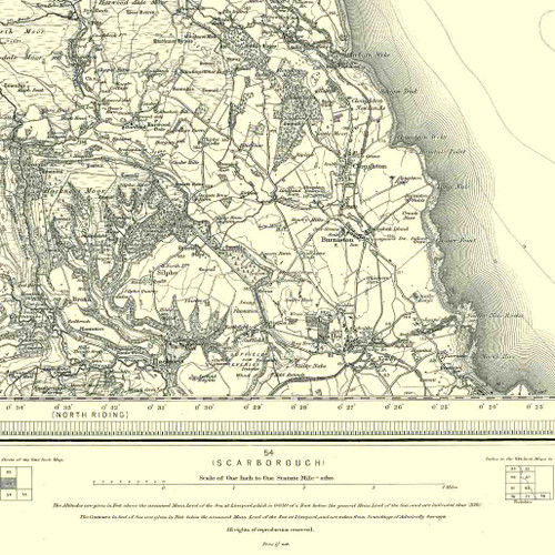 Close  up of Authentic reproduction of Ordnance Survey map of Scalby 1896-1904 with a yellow tint background
