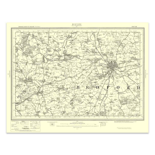Authentic reproduction of Ordnance Survey map of Bedford 1896-1904 with a yellow tint background