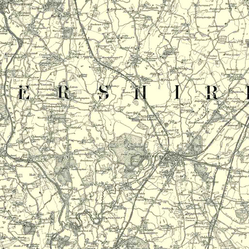 Close up of authentic reproduction of Ordnance Survey map of Droitwich 1896-1904 with a yellow tint background