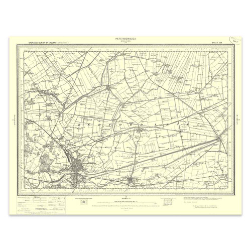 Authentic reproduction of Ordnance Survey map of Peterborough 1896-1904 with a yellow tint background