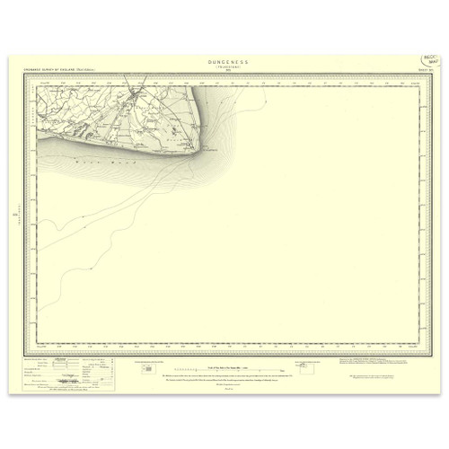 Authentic reproduction of Ordnance Survey map of Dungeness 1896-1904 with a yellow tint background