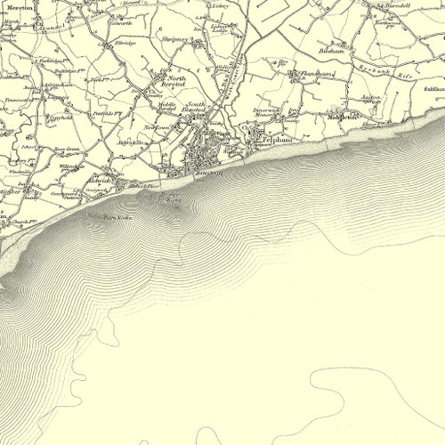 Close up of Authentic reproduction of Ordnance Survey map of Bognor 1896-1904 with a yellow tint background