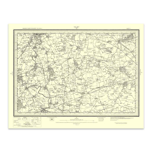 Authentic reproduction of Ordnance Survey map of Selby 1896-1904 with a yellow tint background