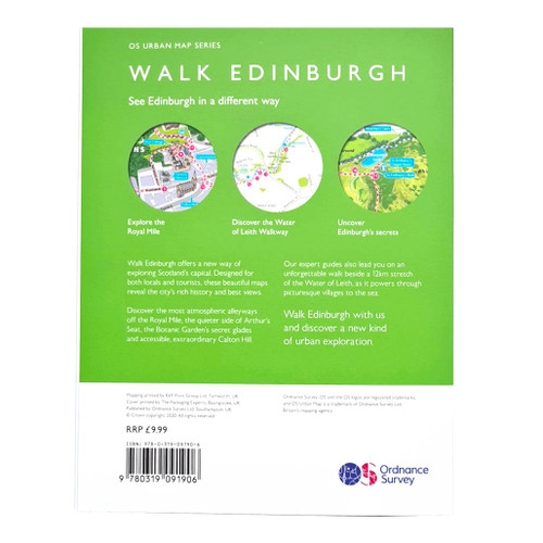 Mid green back cover of OS Walk Edinburgh - Castle, Royal Mile and Arthur's Seat