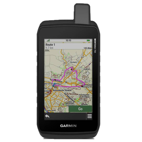 Garmin Montana 700 front view showing a route map screen