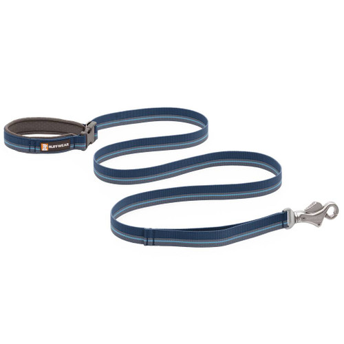 Ruffwear Flat Out Adjustable Dog Lead in blue horizon everyday leash for hand-held or waist-worn for hands-free lead walking