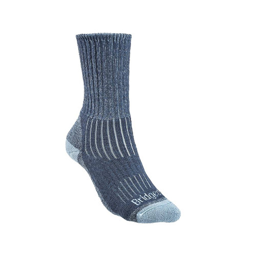 Bridgedale Women's Hike Midweight Merino Comfort Boot Socks in blue. The sock is shown displayed against a white background