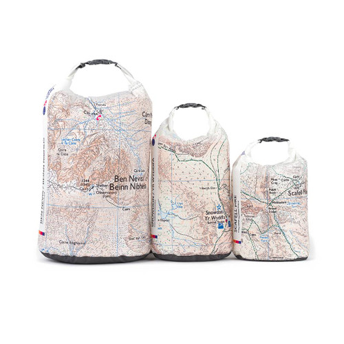 OS 3 Peaks Dry Bags by Ordnance Survey Outdoor Kit the 3 bags feature a map of each peak includes Ben Nevis, Snowdon and Scafell Pike