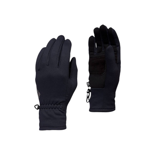 Black Diamond Midweight Screentap Gloves in black standing upright with hands in them to show the shape and fit of the glove