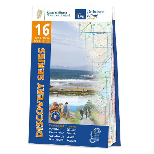 Blue & orange front cover OS Ireland Discovery Series Map of County Donegal County Tyrone & County Fermanagh OSI Discovery 16