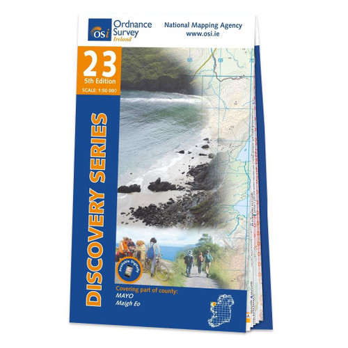 Blue and orange front cover of OS Ireland Discovery Series Map of County Mayo: OSI Discovery 23