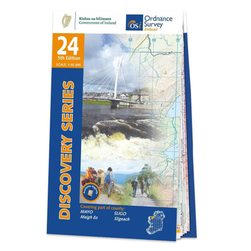 Blue and orange front cover of OS Ireland Discovery Series Map of County Sligo and Mayo: OSI Discovery 24