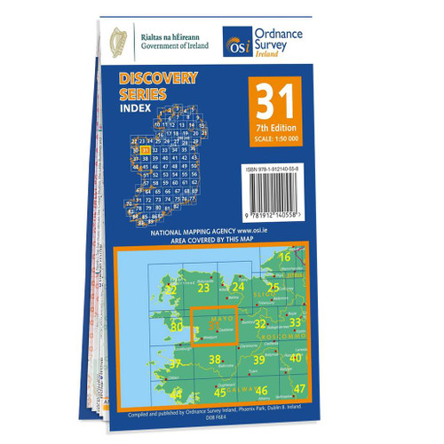 Blue and orange front cover of OS Ireland Discovery Series Map of County Mayo: OSI Discovery 31