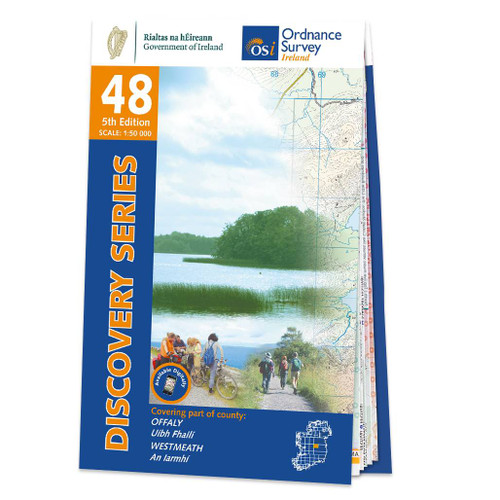 Blue and orange front cover of OS Ireland Discovery Series Map of Offaly and Westmeath: OSI Discovery 48
